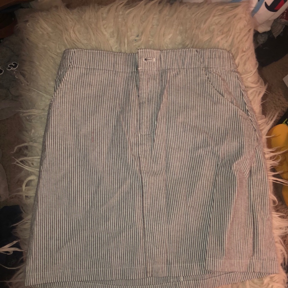 blue and white striped skirt